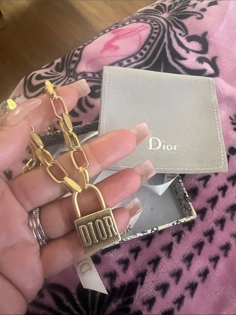 Dior Gold-tone Padlock Link Necklace - Picture 3 of 3